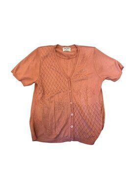 VTG Alfred Dunner Womens Small Pink Cardigan Floral Diamond Acrylic Shoulder Pad